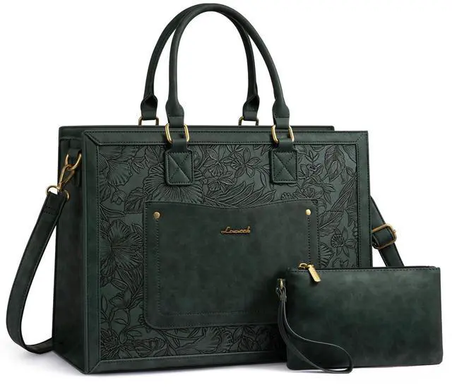 Main image of LOVEVOOK Laptop Tote Bag for Women, 15.6 Inch Work Bags, Vintage Leather Tote Bag, Waterproof Computer Bags with Clutch Purse, Large Capacity Messenger Bag for Teacher College Business Office