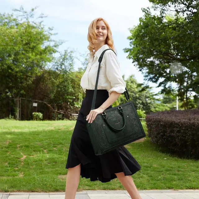 Alt view image 2 of 5 - LOVEVOOK Laptop Tote Bag for Women, 15.6 Inch Work Bags, Vintage Leather Tote Bag, Waterproof Computer Bags with Clutch Purse, Large Capacity Messenger Bag for Teacher College Business Office