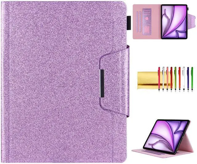 Main image of Glitter Case for iPad Pro 12.9" 3rd/4th/5th/6th Gen & iPad Air 13" M2/M3, Techcircle Folio Stand Smooth Soft TPU Back Smart Cover with Pencil Holder & Card Pocket, Auto Sleep/Wake, Shiny Purple