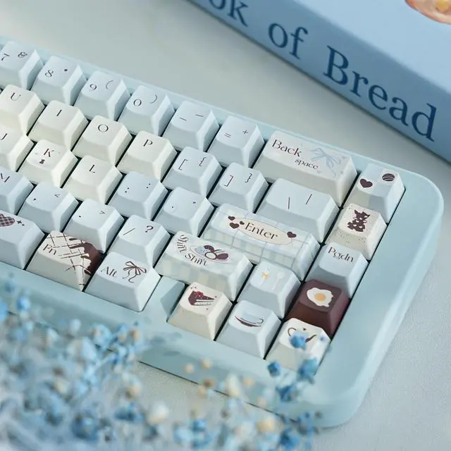 Alt view image 3 of 5 - COOMICKEY PBT Keycaps 145 Keys Dye-Sub Cherry Profile Keycaps, Cute Blue Custom Key Cap Set Fit for 61/64/87/104/108 Cherry Mx Switches ISO ANSI Layout Alice Keyboard Mechanical Keyboards