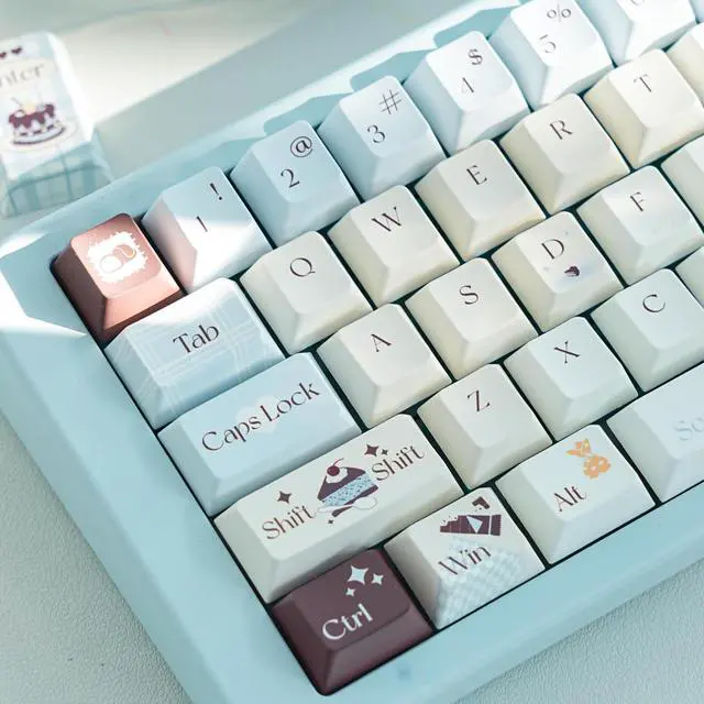 Alt view image 4 of 5 - COOMICKEY PBT Keycaps 145 Keys Dye-Sub Cherry Profile Keycaps, Cute Blue Custom Key Cap Set Fit for 61/64/87/104/108 Cherry Mx Switches ISO ANSI Layout Alice Keyboard Mechanical Keyboards