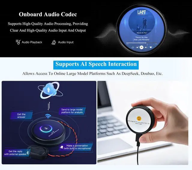 Alt view image 4 of 5 - UeeKKoo ESP32-S3 with 1.75inch AMOLED Round Touch Display Development Board, 466x466, QSPI, Type-C Interface Onboard Dual Digital Microphone Array, Support AI Speech Interaction,with 8 2W Speaker