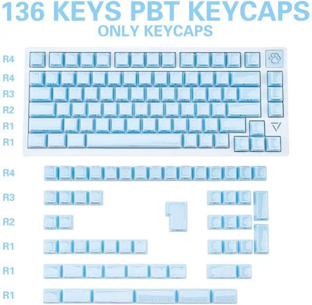 Alt view image 2 of 5 - TIMSEKER Wave Texture Custom Blue Jelly Keycap, Double Shot ASA Profile Side Print Keycap for Gaming Mechanical Keyboard, 142 Keys, Smooth PC Surface & ABS Material