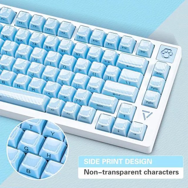 Alt view image 4 of 5 - TIMSEKER Wave Texture Custom Blue Jelly Keycap, Double Shot ASA Profile Side Print Keycap for Gaming Mechanical Keyboard, 142 Keys, Smooth PC Surface & ABS Material