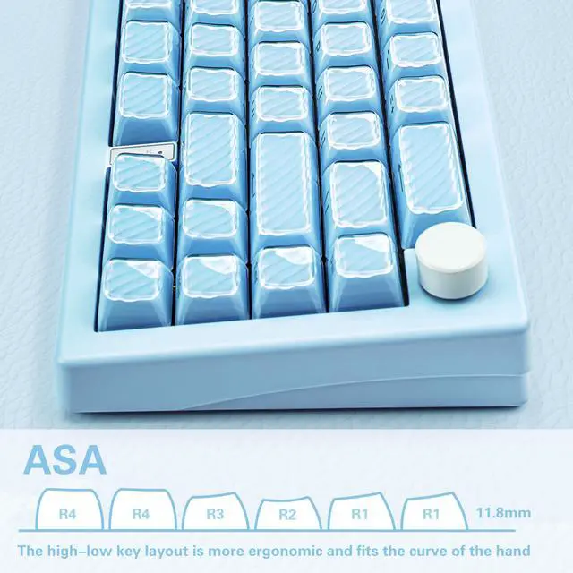 Alt view image 5 of 5 - TIMSEKER Wave Texture Custom Blue Jelly Keycap, Double Shot ASA Profile Side Print Keycap for Gaming Mechanical Keyboard, 142 Keys, Smooth PC Surface & ABS Material