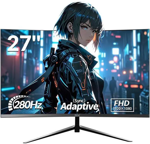 Main image of ZZA 27 Inch Gaming Monitor 280Hz 240Hz 1080p 1ms VRB Blue Light Shift Machine Black Curved 100% sRGB, Adaptive FreeSync,Display Port DP HDMI VESA Mounting Compliant