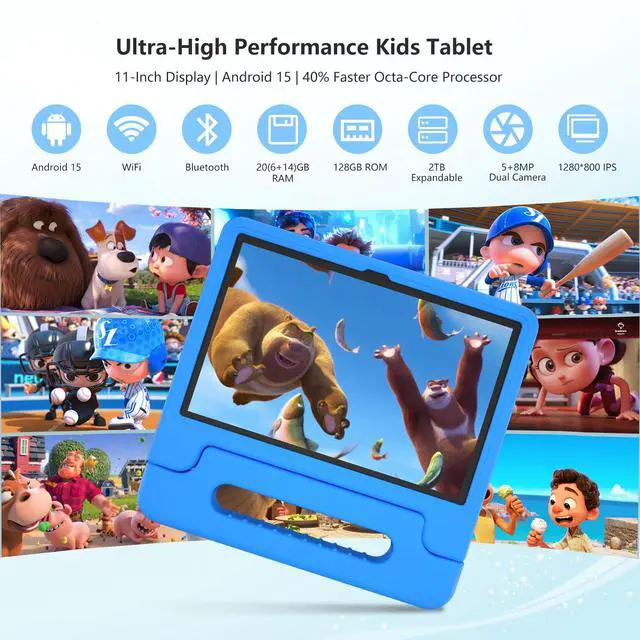 Alt view image 3 of 5 - ITDULCET Kids Tablet, 11 inch Android 15 Tablet for Kids, 20GB RAM 128GB ROM Octa-Core 8000mAh Battery Childs Tablets with Shockproof Case, Bluetooth, WiFi, Parental Control, Dual Camera, GPS