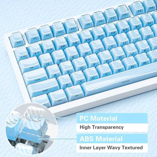Alt view image 3 of 5 - TIMSEKER Wave Texture Custom Blue Jelly Keycap, Double Shot ASA Profile Side Print Keycap for Gaming Mechanical Keyboard, 142 Keys, Smooth PC Surface & ABS Material