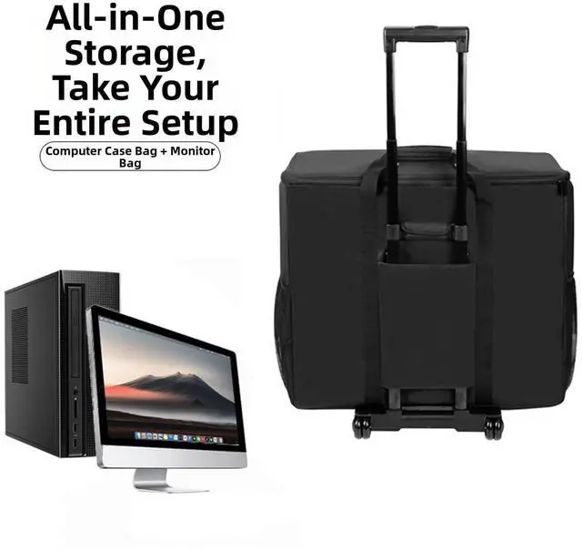 Alt view image 4 of 5 - BUBM PC Carrying Case on Wheels, Desktop Travel Bag with Detachable Trolley for PC Tower, monitor, Keyboard and Mouse, Black (Bag Only, For 24" Monitor)