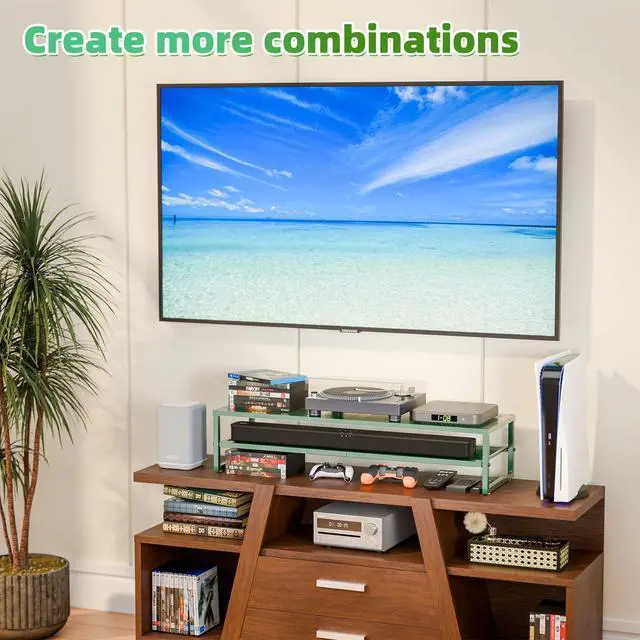 Alt view image 5 of 5 - Simple Trending 2 Tier Metal Dual Monitor Stand Riser, Computer Office Desktop Organizer for 2 Monitors with 32"x10" Mouse Pad for Laptop, Printer, TV, Green