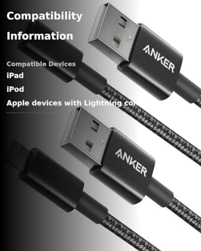 Alt view image 3 of 5 - Anker USB A to Lightning Cable(3.3FT, 2Pack), MFi Certified Nylon USB to Lightning Cord for iPhone 14/13/12/11 Pro/11/XS MAX/XR/8/7/6s Plus Cable(Black)