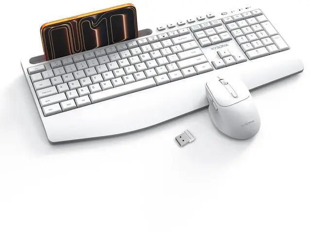 Main image of KYSONA Wireless Keyboard and Mouse Combo, Full Sized Cordless Keyboard with Wrist Rest,ipad Holder, 2.4G 3 DPI Adjustable Optical Mice Keyboard for Computer/Laptop/PC/MAC/Windows, White
