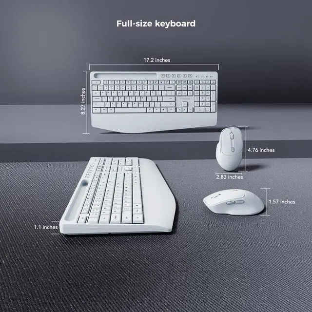 Alt view image 5 of 5 - KYSONA Wireless Keyboard and Mouse Combo, Full Sized Cordless Keyboard with Wrist Rest,ipad Holder, 2.4G 3 DPI Adjustable Optical Mice Keyboard for Computer/Laptop/PC/MAC/Windows, White