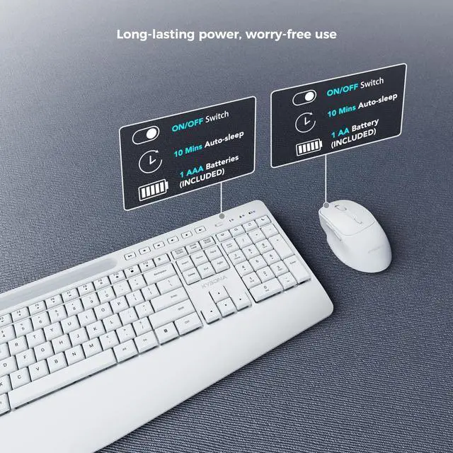 Alt view image 4 of 5 - KYSONA Wireless Keyboard and Mouse Combo, Full Sized Cordless Keyboard with Wrist Rest,ipad Holder, 2.4G 3 DPI Adjustable Optical Mice Keyboard for Computer/Laptop/PC/MAC/Windows, White