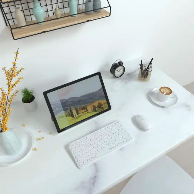 Alt view image 2 of 5 - Mini Computer Wireless Keyboard and Mouse Combo, UBOTIE Colorful Compact Silent Linear Switch Round Keycaps TKL Keyboards with Optical Mouse for Travel Business(White)