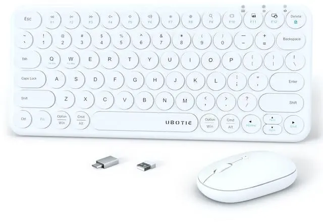 Main image of Mini Computer Wireless Keyboard and Mouse Combo, UBOTIE Colorful Compact Silent Linear Switch Round Keycaps TKL Keyboards with Optical Mouse for Travel Business(White)