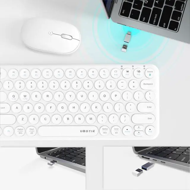 Alt view image 5 of 5 - Mini Computer Wireless Keyboard and Mouse Combo, UBOTIE Colorful Compact Silent Linear Switch Round Keycaps TKL Keyboards with Optical Mouse for Travel Business(White)