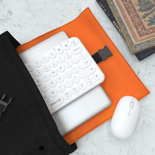 Alt view image 4 of 5 - Mini Computer Wireless Keyboard and Mouse Combo, UBOTIE Colorful Compact Silent Linear Switch Round Keycaps TKL Keyboards with Optical Mouse for Travel Business(White)