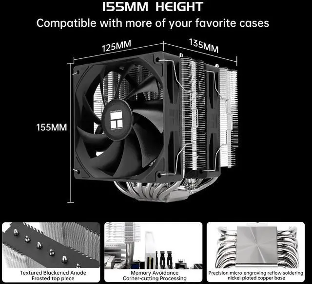 Alt view image 3 of 5 - Peerless Assassin 120 SE V2 CPU Cooler  6 Heat Pipes, 120mm PWM Fans, 1850RPM, 88.89CFM  Compatible with AMD AM4/AM5 & Intel LGA115X/1200/1700/1851 CPUs