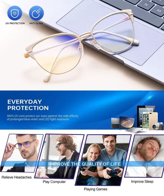 Alt view image 4 of 5 - ANYLUV Blue Light Glasses for Women,Fashionable Cat Eye Design Glasses Silicone Nose Pad Lightweight Computer Screen Glasses