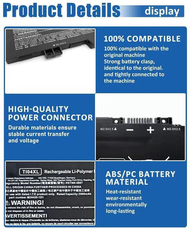 Alt view image 3 of 5 - 55.67Wh 4-Cell TI04XL M24563-005 Battery Replacement for HP Envy 17 Envy 17-ch Series Laptop HP Envy 17 Envy 17-ch Series Laptop HSTNN-IB9T M24420-1D1 M24563-005 TI04055XL M24420-1C1 -15.12V