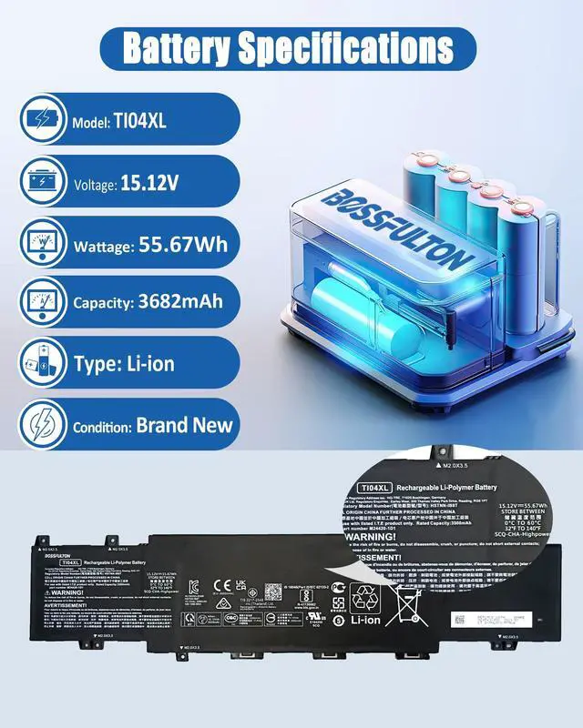 Alt view image 2 of 5 - 55.67Wh 4-Cell TI04XL M24563-005 Battery Replacement for HP Envy 17 Envy 17-ch Series Laptop HP Envy 17 Envy 17-ch Series Laptop HSTNN-IB9T M24420-1D1 M24563-005 TI04055XL M24420-1C1 -15.12V