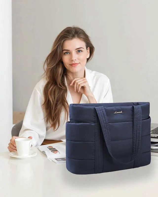 Alt view image 3 of 5 - LOVEVOOK Tote Bag for Women, Large Puffer Work Tote Laptop Bag, Lightweight Travel Tote Bag with Zipper Gifts for Women