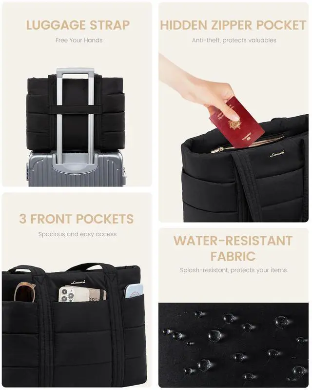 Alt view image 5 of 5 - LOVEVOOK Tote Bag for Women, Large Puffer Work Tote Laptop Bag, Lightweight Travel Tote Bag with Zipper Gifts for Women