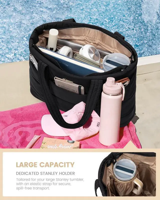 Alt view image 4 of 5 - LOVEVOOK Tote Bag for Women, Large Puffer Work Tote Laptop Bag, Lightweight Travel Tote Bag with Zipper Gifts for Women