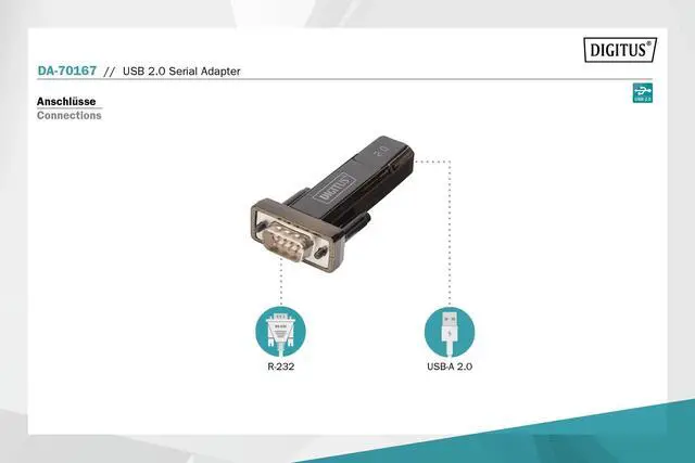 Alt view image 2 of 5 - Digitus USB to Serial Adapter - RS232 Converter - USB 2.0 Type A to DSUB 9M - PL2303GT Chipset - Includes 80 cm Cable
