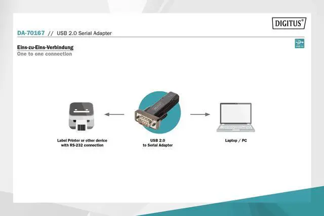 Alt view image 3 of 5 - Digitus USB to Serial Adapter - RS232 Converter - USB 2.0 Type A to DSUB 9M - PL2303GT Chipset - Includes 80 cm Cable