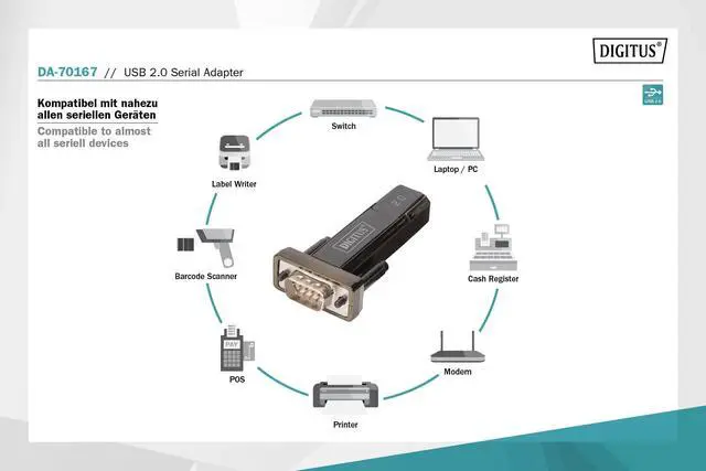 Alt view image 4 of 5 - Digitus USB to Serial Adapter - RS232 Converter - USB 2.0 Type A to DSUB 9M - PL2303GT Chipset - Includes 80 cm Cable