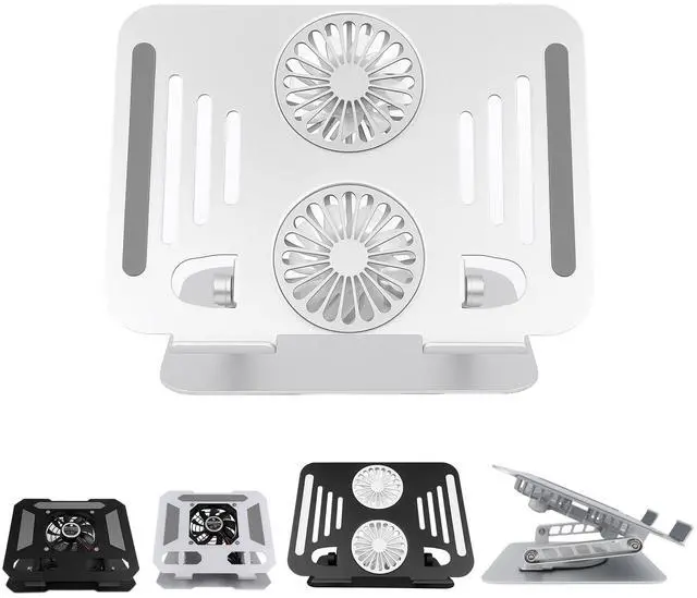 Main image of Laptop Cooling Stand with Turbo Fan, 360° Rotating Adjustable Height & Angle, Foldable Aluminum Ergonomic Notebook Riser for 1017 inch Laptops (Space Silver)