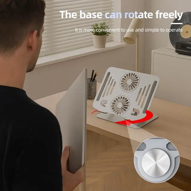 Alt view image 5 of 5 - Laptop Cooling Stand with Turbo Fan, 360° Rotating Adjustable Height & Angle, Foldable Aluminum Ergonomic Notebook Riser for 1017 inch Laptops (Space Silver)