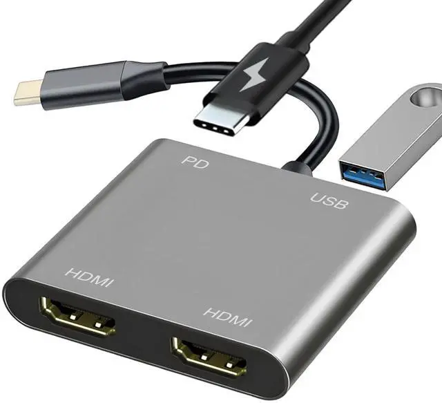 Main image of USB C to Dual HDMI Adapter for Monitor, USBC Laptop Docking Station Dual Monitor Dongle MacBook, USB-C Hub Powered Mac, USB 3.0 to USB C Adapter Cable with Fast Charging Chromebook, Type C Dock