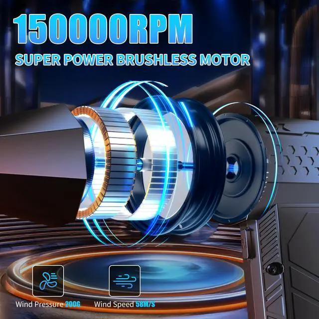 Alt view image 2 of 5 - VVICOGARD Compressed Air Duster, 2 in 1 150000RPM Stepless Speed Electric Air Duster and Vacuum Cleaner, 8000mAh Rechargeable Powerful Air Blower for PC, Keyboard, Car, Outdoor