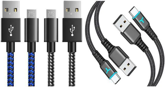 Main image of 6amLifestyle 2-Pack Controller Charging Cables (10ft Micro USB & USB Type C) for PS4, PS5, Xbox, and Nintendo Switch - Fast Charging, Durable, Nylon Braided Cords with LED Indicator