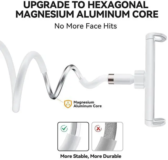 Alt view image 2 of 5 - Santiaoniu Gooseneck Tablet Holder, Tablet Stand : Flexible Arm Clip Mount Compatible with iPad mini Pro Air, Kindle, Switch, Galaxy Tabs, More 4.7-11" Devices- (White)