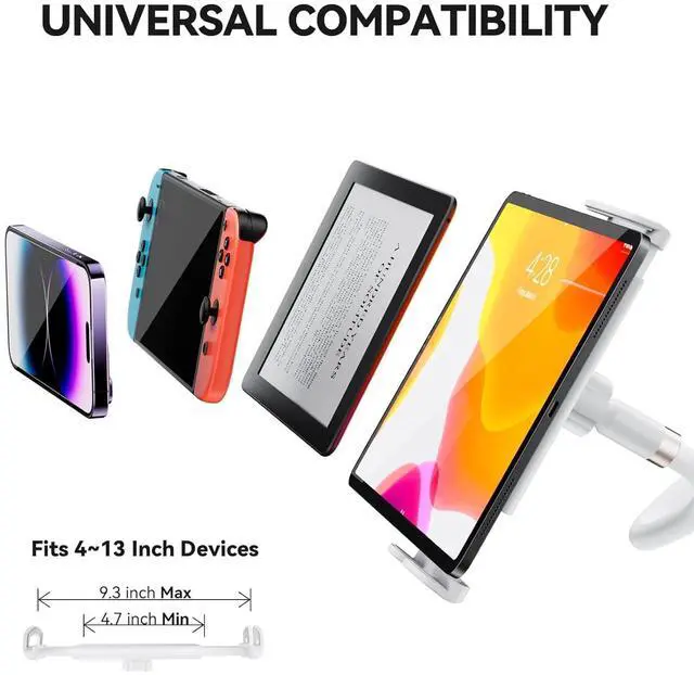 Alt view image 3 of 5 - Santiaoniu Gooseneck Tablet Holder, Tablet Stand : Flexible Arm Clip Mount Compatible with iPad mini Pro Air, Kindle, Switch, Galaxy Tabs, More 4.7-11" Devices- (White)