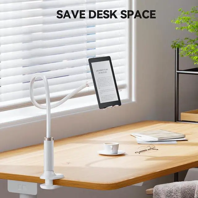 Alt view image 4 of 5 - Santiaoniu Gooseneck Tablet Holder, Tablet Stand : Flexible Arm Clip Mount Compatible with iPad mini Pro Air, Kindle, Switch, Galaxy Tabs, More 4.7-11" Devices- (White)