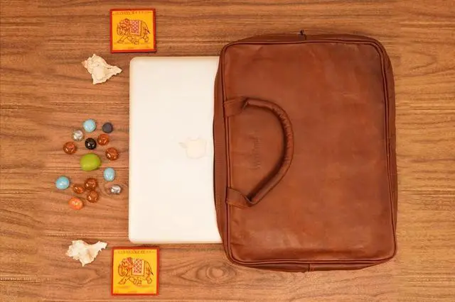 Alt view image 5 of 5 - WerKens 15.6-Inch Leather Laptop Sleeve for MacBook Pro Air 15-inch, 15.6-inch Laptop - Brown