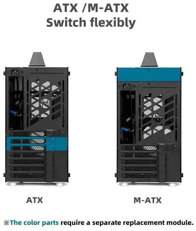 Alt view image 3 of 5 - Mechanic Master C34Plus Portable Desktop ATX Case with Aluminum Handle - 5-Slot Mode Switchable, 240mm AIO Compatibility (RAM Height 44mm), Fits Extra-Long GPUs (Moonlight Silver)