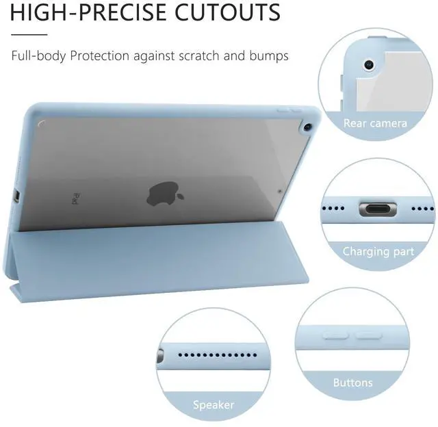 Alt view image 4 of 5 - JOYLAND Sea Shells Case for iPad Pro 11" 4th/3rd/2nd/1st Generation (2022/2021/2020/2018), Clear Acrylic Hard Back Ice Blue Case with Pencil Holder Trifold Stand Tablet Cover