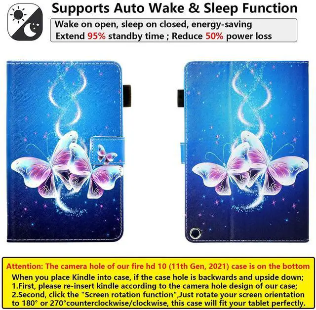 Alt view image 5 of 5 - UUcovers for Amazon Kindle Fire HD 10/HD 10 Plus Case 2021 (11th Generation) 10.1" with Pencil Holder/Pockets Stand PU Leather Magnetic Smart Wallet Cover [Auto Sleep/Wake], Glitter Purple Butterfly