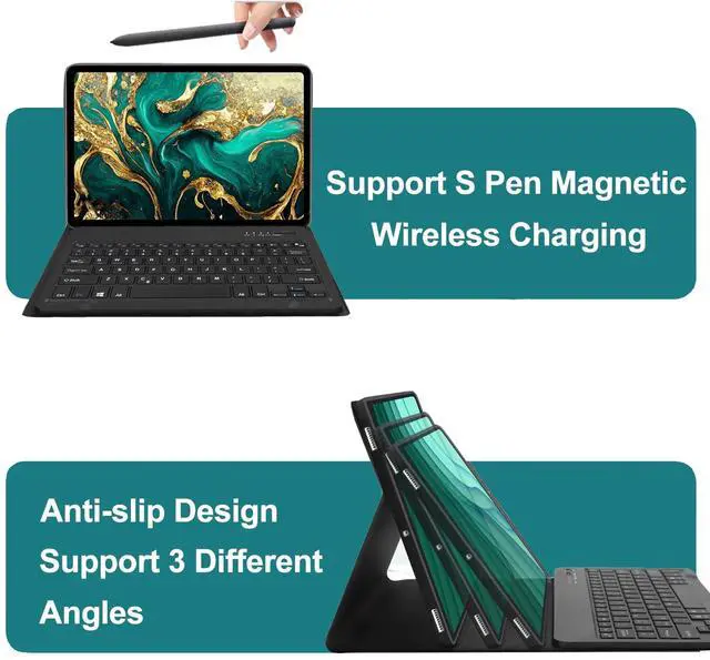 Alt view image 3 of 5 - Keyboard Case for Samsung Galaxy Tab S10+ Plus/S9 FE+ Plus/ S9+ Plus/S8+ Plus/S7 FE/S7+ Plus 12.4inch, Magnetic Detachable Wireless Tablet Keyboard & Slim PU Leather Folio Cover with S Pen Holder