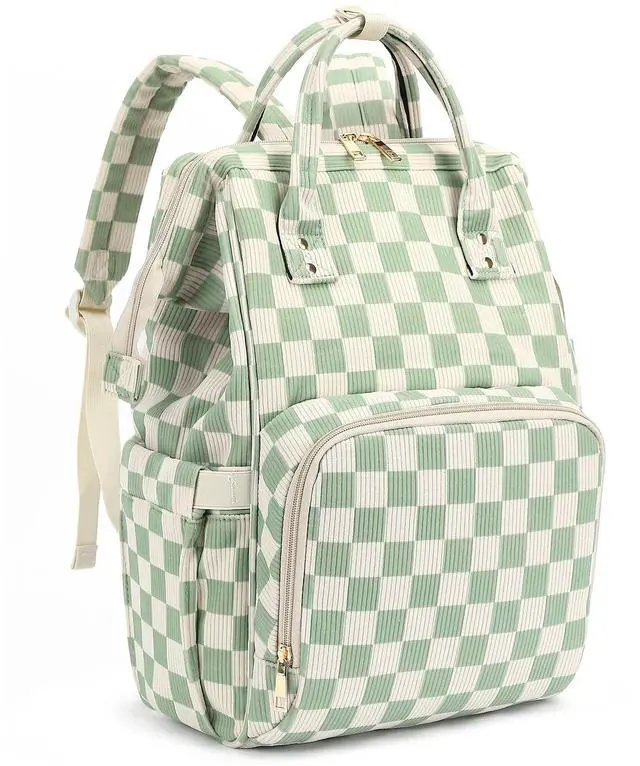 Main image of Dezcrab Laptop Backpack for Women, Corduroy College School Backpack Bookbag 15.6 inch Business Computer Travel Backpack (Checkered Green)