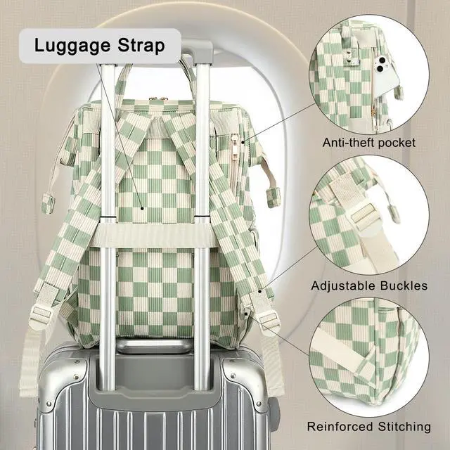 Alt view image 5 of 5 - Dezcrab Laptop Backpack for Women, Corduroy College School Backpack Bookbag 15.6 inch Business Computer Travel Backpack (Checkered Green)