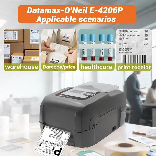 Alt view image 2 of 5 - GETPARTS EP2-00-0H000P00 Datamax E-Class E-4206P Mark III Professional Label Printer Model, LAN USB Serial Interface, with AC Adapter