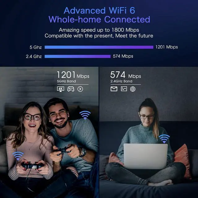 Alt view image 2 of 5 - Rockspace WiFi 6 Extender: Up to 3000 Sq. Ft. Coverage, 50+ Devices, Dual-Band, 1.8Gbps Speed, 4 Antennas, AP Mode with Gigabit Port for Home & Gaming AX1800 (AX1800 Black 02)