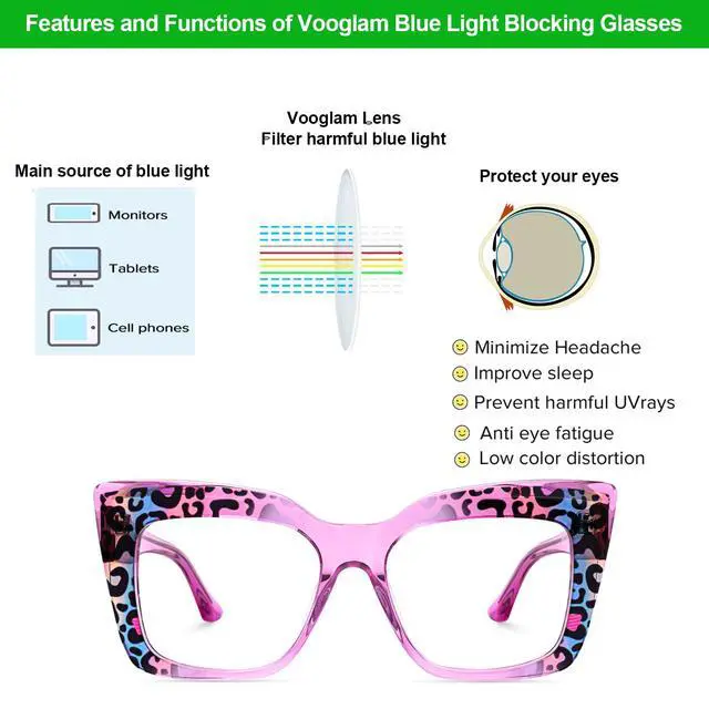 Alt view image 5 of 5 - VOOGLAM Blue Light Glasses for Women Computer Phone TV Anti Eyestrain Dry Eyes Oversize Rectangle Pink Eyeglasses Reina GJGA177782-03